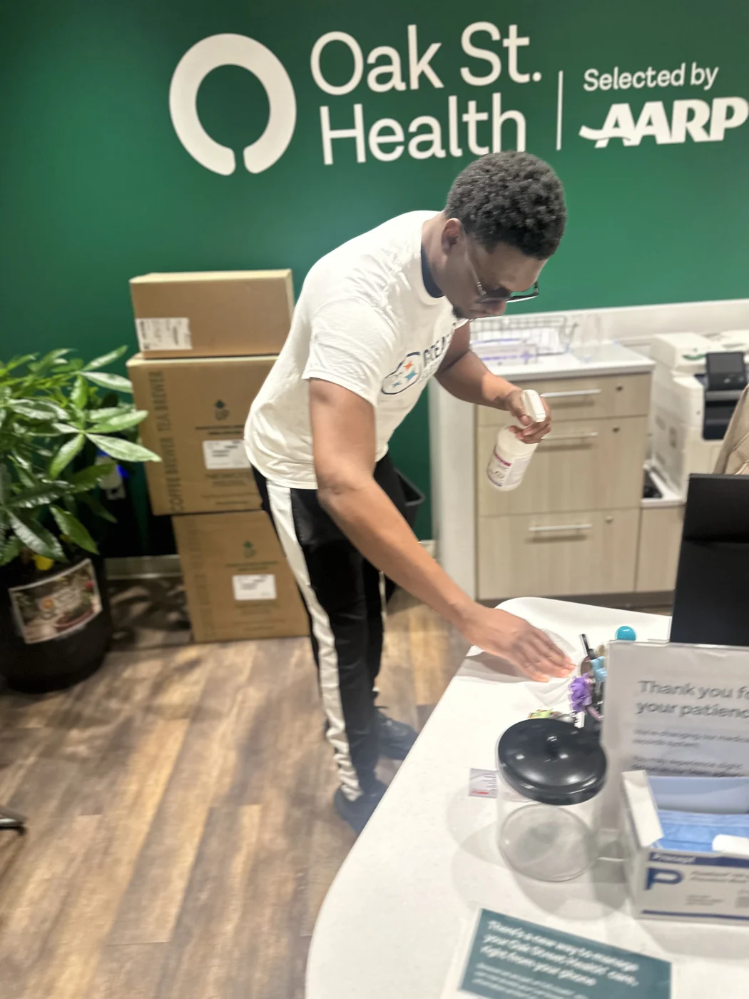 Cleaning a medical office reception area